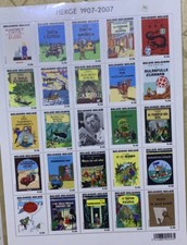 Feuille 25 timbres Tintin