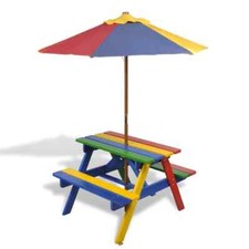 Table et Bancs de Pique-nique avec Parasol pour Enfants Extérieur Bois vidaXL