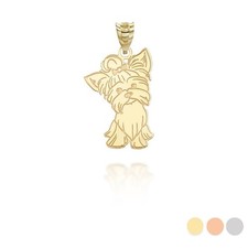 Gold Yorkshire Terrier Yorkie Pet Dog Pendant Necklace (Yellow/Rose/White)