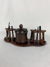 Beautiful Antique Pipe Display with Tobacco Box + 6 Pipes Vintage Item