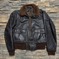 AVIREX US Navy Spec7823 Bomber G-1 Jacket Adult Size 40 Black Leather Fur Trim