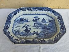 Antique Plat De Service En Porcelaine Chinoise Blanc-Bleu Période Qianlong Peint