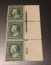 US Stamps 331 A Rare Plate No. & Sign Notes Strip 3 MNHDG