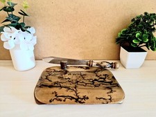 Planche à Découper en Bois avec Décor Fractale et Couteau en Inox - Artisanal