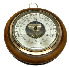 Antique Wood and Brass Aneroid Wall Barometer Apparent Mechanism