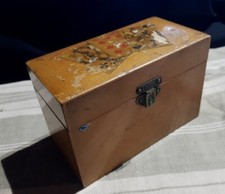 COFFRET BOITE A CARTES ANCIEN BOIS OLIVIER ???