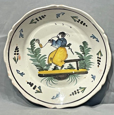 Centre Assiette Faïence Début 19ème Chinois Fumeur