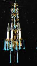 1 Gilt Tole Macaroni Beaded OPALINE Blue crystal Sconce Italy Vintage 3lite