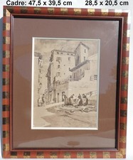 ✅ Old drawing signed LE VIEUX NICE LA PLACE du CARRET wash ink 1900