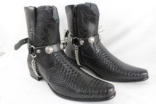 Hommes Bottes Motard Chaîne Paire Noir Bracelet Simili Cuir Indien D'Amérique À