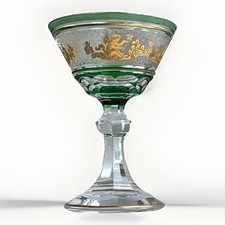 Val St Lambert Danse de Flore Gold EMERALD Green Glass Liquor Cordial Port Wine