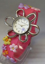 CHILDREN'S PINK SILICONE STRAP WATCH WITH FLOWER PATTERNS - GIRL WATCH