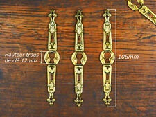 3 old gold metal lock entrances, key, furniture, buffet, chest of drawers, drawer