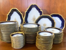 Limoges Wm. Guérin & Co. Dinner Service for 18, 90 Pcs, Cobalt Blue, Gold gilt