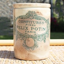 Antique Félix Potin Paris Patinated Glazed Sandstone Advertising Jam Jar