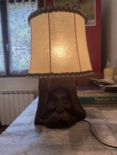 Lampe À Poser Bois Sculpter Personnage  Visage  Vintage
