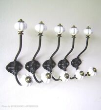 5 CROCHETS DE GARDE-ROBE PORCELAINE LAITON ANCIEN NOSTALGIE STYLE CAMPAGNARD ...