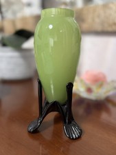 Czechoslovakia Deco Era tripod vase Green And Black. Used Small Chip