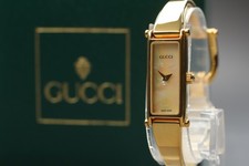 Vintage 1994 [N MINT Box Paper] GUCCI 1500 Gold Pink Shell Bangle Ladies Watch