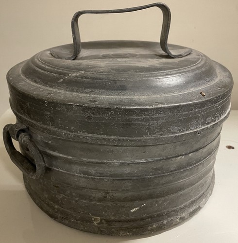 Récipient plat étain ancien - récipient,