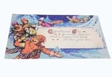 Vintage Christmas Joy Postcard carad With Children Winter Scene