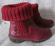 Women's El Naturalista Red Leather Fold Over Sock Shoes Boots Size 39