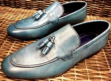 Mocassin En Cuir Pour Homme Turquoise Bleu Clair Sans Chaussettes 43