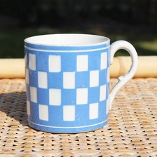 Antique Sarreguemines / Digoin Earthenware Coffee Mug Checkerboard Model