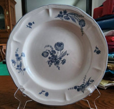 Jardin Bleu Dinner Plates (pair) 11" Brick Oven Rose Stoneware White Blue !