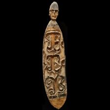 Tribal Asmat Wood Saga Bowl Sculpture 34" Primitive Papua Carved Wooden Carving
