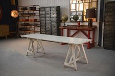 Table en pin patine blanche