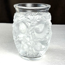 SIGNED! Vtg Lalique France Bagatelle Sparrow Birds Frosted Crystal 6.75" Vase