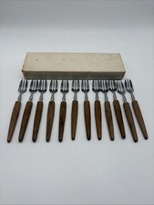 Coffret 12 fourchettes inox vintage – manches en bois naturel S22