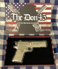 2024 5 Oz .999 Fine Silver "The Don 45" Donald Trump 45 Pistol Shaped Silver Bar