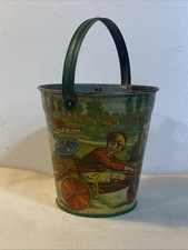 Seau De Plage Tôle Lithographiée Auto Skiff Voiture Pédales