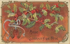 Postcard fantasy representing holly and horseshoe