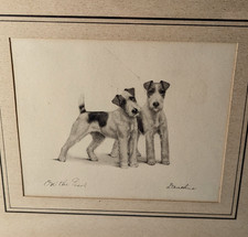 1930s Leon Danchin Fox Terrier Print “On the Leash” Dog, Canine Art Under Glass