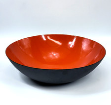 Krenit Denmark 15" Large Salad Serving Bowl Orange Black Enamel Herbert Krenchel