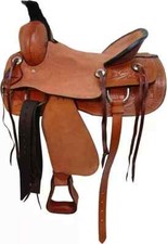 Premium Leather Western Roping Ranch Horse Saddle With Tack Set Size 15".
