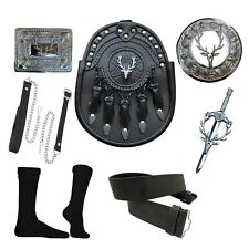 Sporran De Kilt Noir Écossais Pour Homme Ensemble De Six Pièces