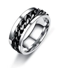 Bague Homme Taille 10 - Argent avec Torsade Centrale Noire Unique