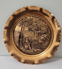 VINTAGE ART DECO RETRO HANDMADE LONVAL COPPER ROUND DECORATIVE PLATE 27CM