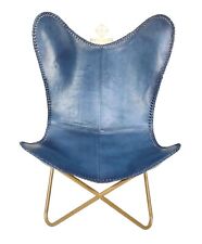 Bleu Cuir Papillon Chaise pour