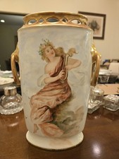 Fine Antique Hand Painted D&C Limoges France Gilt Portrait Vase Of Muse & Flower