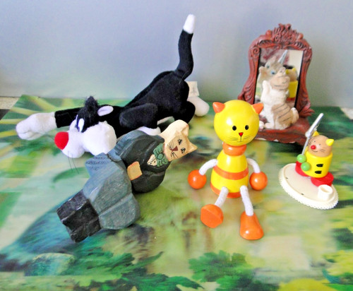 Lot chats bois plastique - lot,