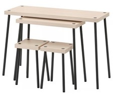 IKEA FRIDNAS Nesting tables with stools set of 4, black/birch effect,705.042.76