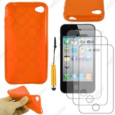 Coque SiliconeCercle Orange pour Iphone 4S 4+Mini Stylet+3 Film �cran