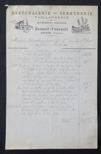 Billhead facture crissé 1920 - facture,