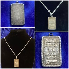 Lingot argent Pur Banque Credit Suisse 10g 999 + Anneau + Chaîne Argent +Sacoche