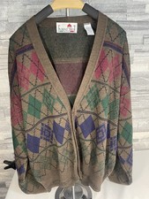 Vtg Florence Tricot Made In Italy Men’s  Sweater L Wool Blend Cardigan Argyle 